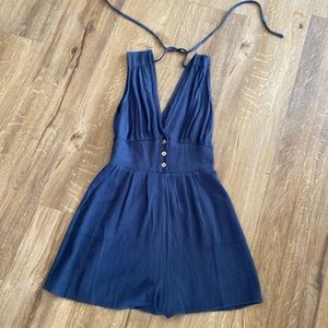 Navy blue linen romper
